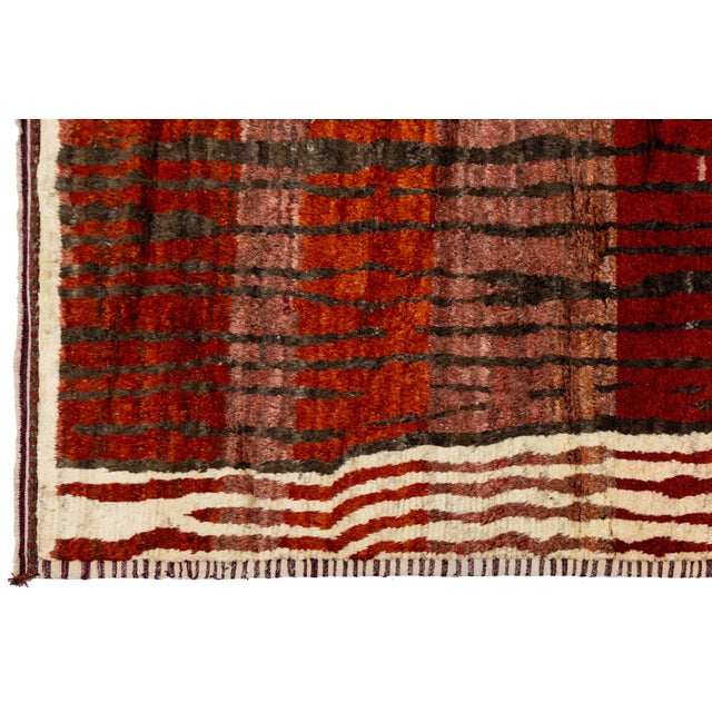 Burnt Orange 9x12 Modern Abstract Moroccan Style Wool Rug: Earthy Terracotta & Crimson For Sale - Image 8 of 11