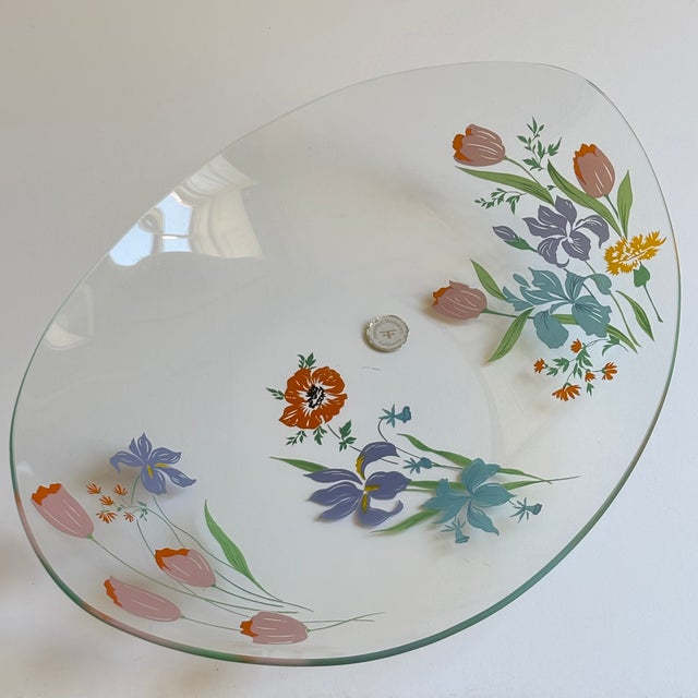 Dorothy Thorpe Mid-20th Century Dorothy Thorpe Curved Glass Floral Serving Platter For Sale - Image 4 of 8
