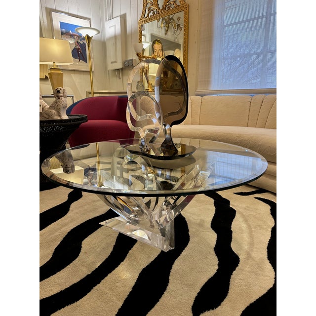 1990s Signed Mikhail Loznikov Lucite & Glass Coffee Table For Sale - Image 5 of 12