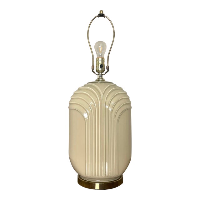 Art Deco Cream Glass Reverse Painted Table Lamp Base For Sale
