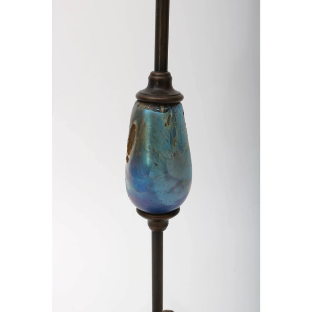 Early 20th Century Bronze and Favrile Glass Candle Holders Candlesticks by Louis C. Tiffany Furnaces Inc. - a Pair For Sale - Image 5 of 11