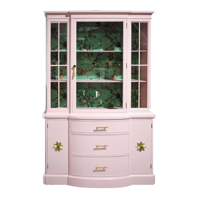 1950s China Display With Chinoiserie Wallpaper by Landstrom Furniture