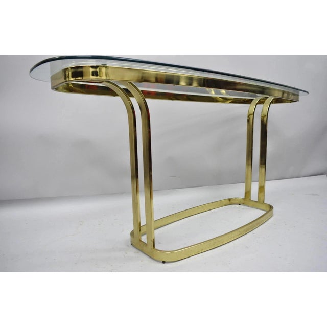 Vintage Hollywood Regency Brass & Glass Sculptural Gold Console Sofa Hall Table For Sale - Image 10 of 10