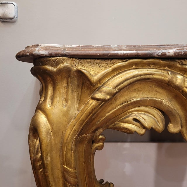 18th Century Louis XV Wall-Mounted Console Table in Carved and Gilded Wood, France For Sale - Image 15 of 18
