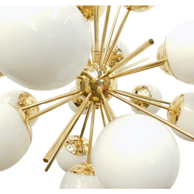 Fabio Ltd 21st Century Diciotto Polished Brass Glossy White Murano Sputnik Chandelier by Fabio LTD For Sale - Image 4 of 4