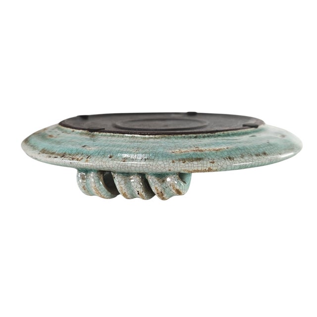 VTG Southwest Studio Pottery Turquoise Crackle Glaze Platter Bowl 10" For Sale In San Francisco - Image 6 of 7