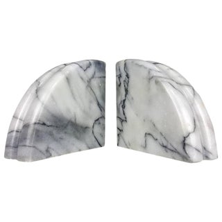 Italian Demilune Carrara Marble Bookends - A Pair For Sale