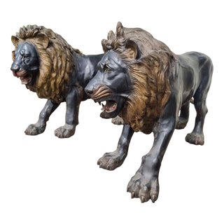Large Bronze Sculptures of Lions, 1870, Set of 2 For Sale