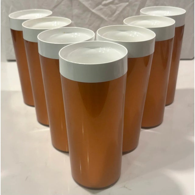 1960's Mid Century Modern Tall Insulated Copper Tumblers - Set of 7 For Sale - Image 4 of 9