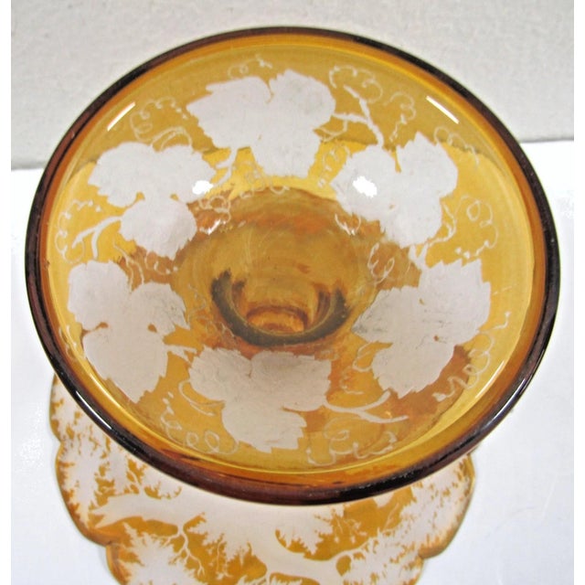 Mid 19th Century Bohemian Amber Compote Cut Crystal Engraved Country Scene of Deer For Sale - Image 12 of 12