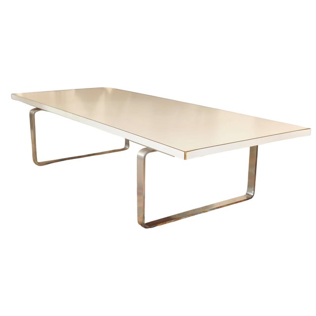 1970s Modernist White Formica and Curved Steel Coffee Table by William Plunkett, 1971 For Sale - Image 5 of 13