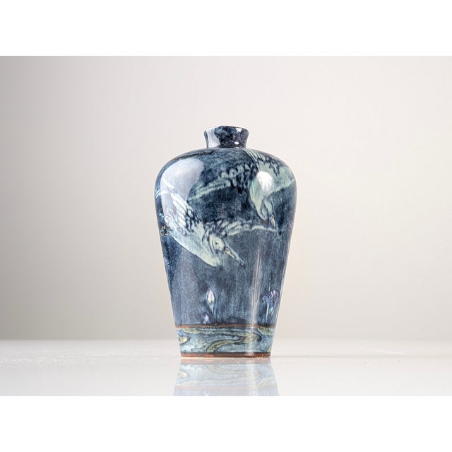 Art Nouveau Vase with Herons and Flowers at the Lake by J. W. Mijnlieff for Fayence Holland Utrecht, 1900s For Sale - Image 11 of 11