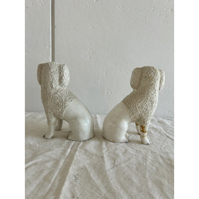 White Antique 19th Century English Pair of Staffordshire Poodles For Sale - Image 8 of 12