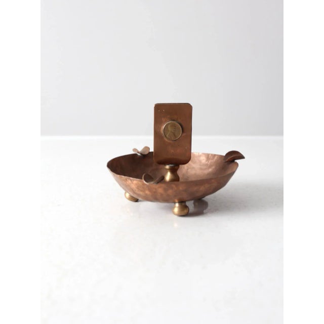 French Country Antique Copper Match Holder Ashtray For Sale - Image 3 of 12