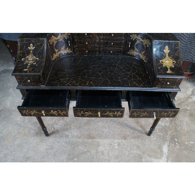 Vintage Black Lacquer Chinoiserie Carlton House Neoclassical Writing Desk For Sale - Image 11 of 17