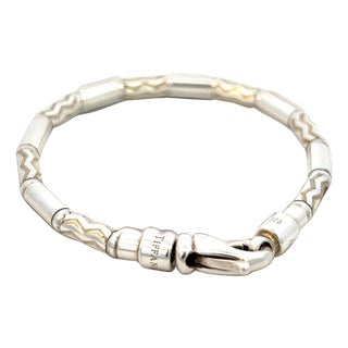 1990s Tiffany & Co Estate German Zig Zag Bracelet 7.5" Sterling Silver 4.5 mm For Sale