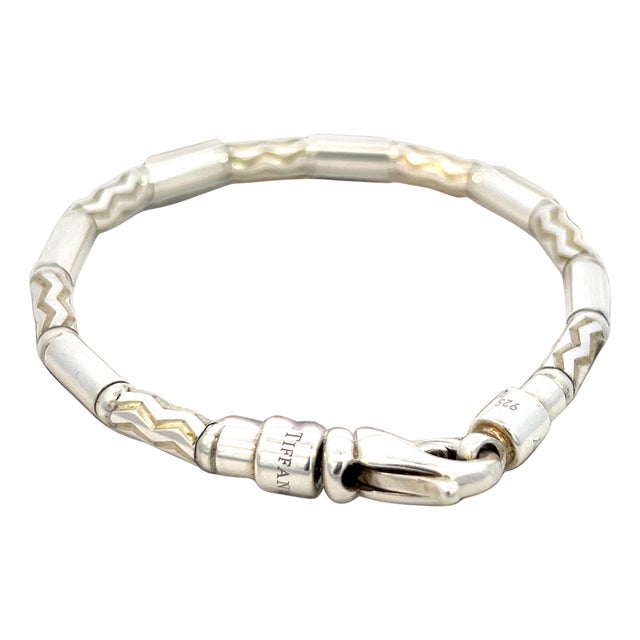 1990s Tiffany & Co Estate German Zig Zag Bracelet 7.5" Sterling Silver 4.5 mm For Sale