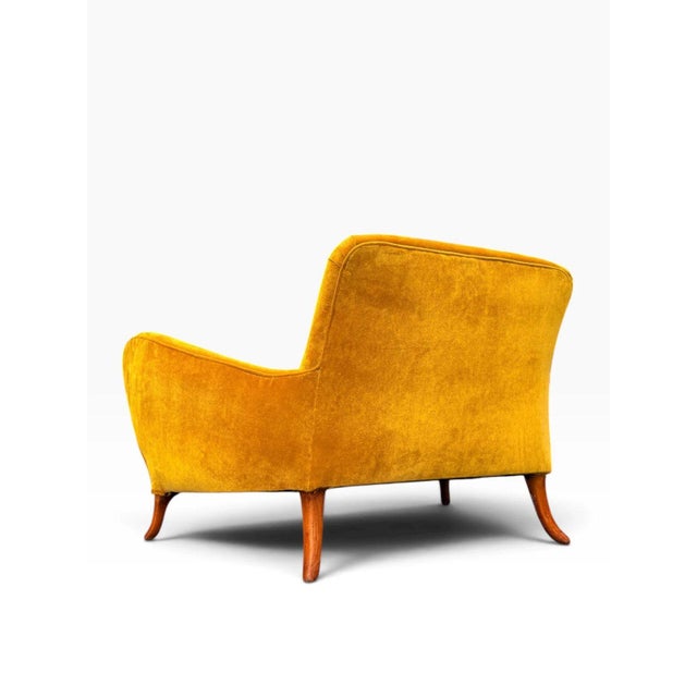 Italian Mid-Century Modern Sculptural Wing Arm Loveseat | Restored in Saffron Velvet | C. 1950s For Sale - Image 10 of 11