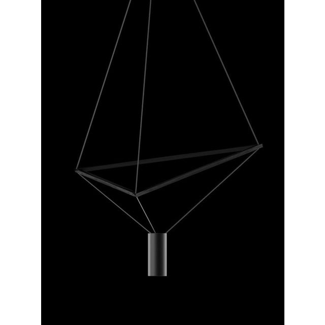 Ceiling lamp with black wood structure and black paint lampshade. The wooden triangular structure can be freely tilted...