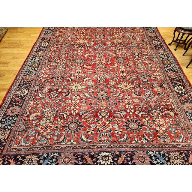 Vintage Oversized Persian Mahal Sultanabad Rug, Hand-Knotted Wool, Geometric Pattern, 12x15, Red & Navy For Sale In Chicago - Image 6 of 18