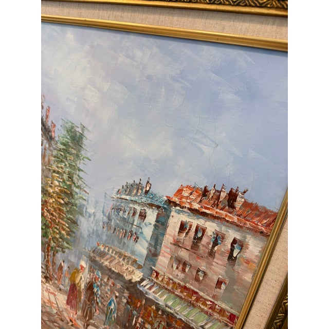 Vintage Signed Burnet Paris Street Scene Oil Painting in Ornate Gilt Frame For Sale - Image 13 of 14