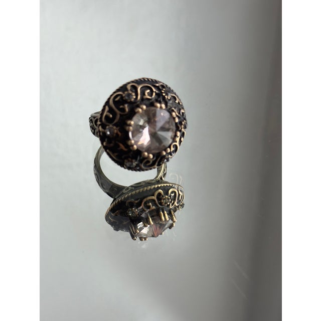 Vintage Medallion-Style Cocktail Ring With Clear Faceted Stone, 1990s, Size 7.5 For Sale In New York - Image 6 of 11