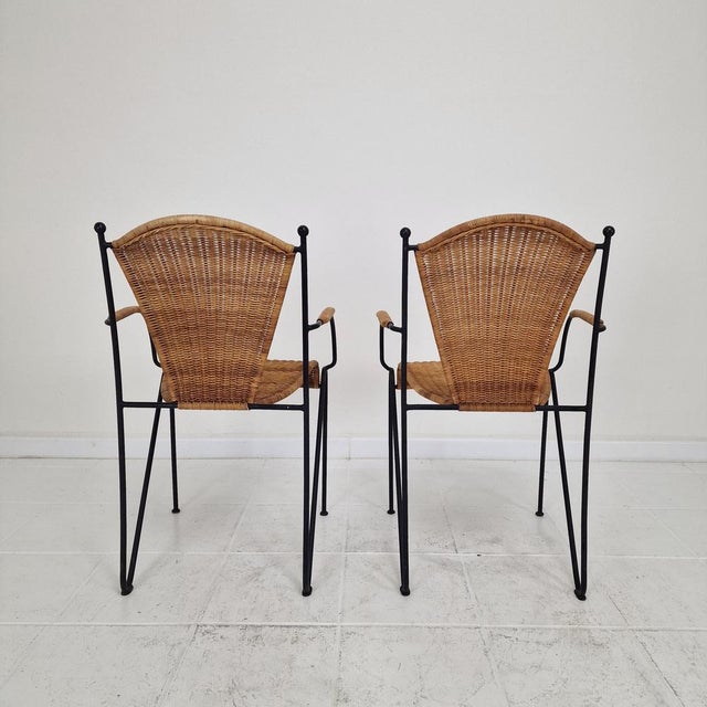 Wicker and Iron Armchairs from Frederic Weinberg, USA, 1950s, Set of 2 For Sale - Image 14 of 18