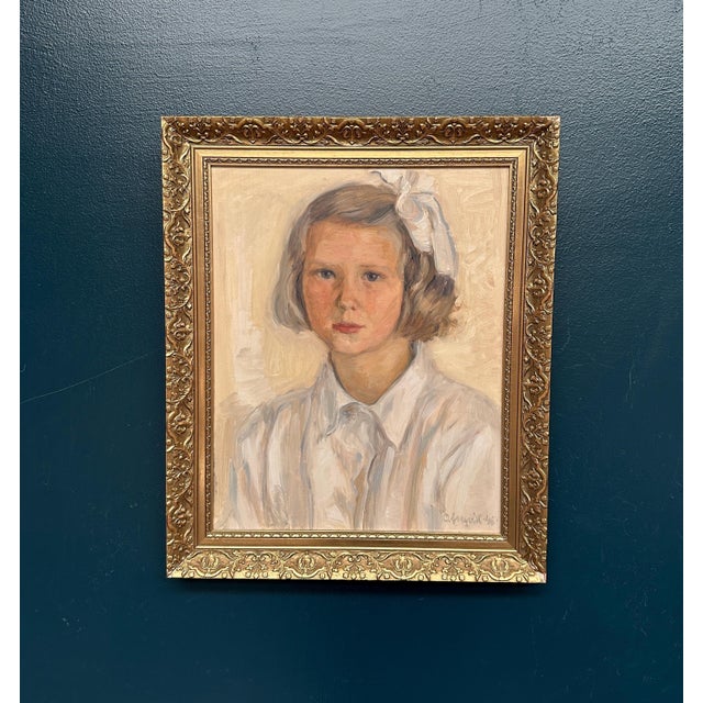 P. O. Linquist, Portrait of a Girl, 1946, Oil on Panel, Framed For Sale - Image 18 of 18