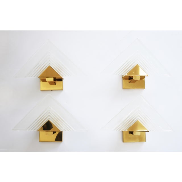 Metal Art Deco Revival Messing Pyramiden Wall Light from Sölken Leuchten, 1980s For Sale - Image 7 of 8