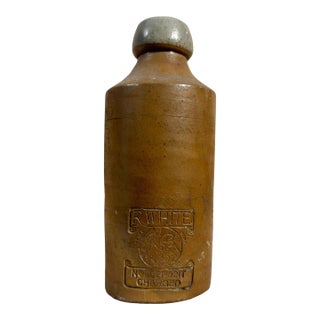 Antique English Victorian "R.Whites" Salt-Glazed Stoneware Ginger Beer Bottle For Sale