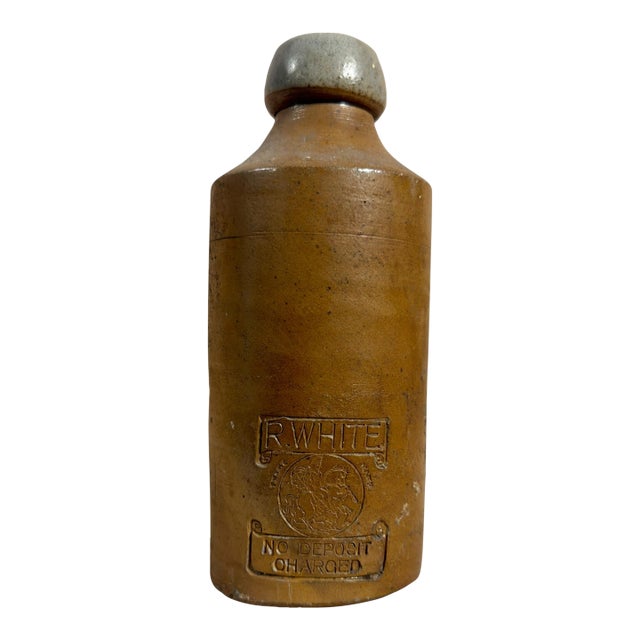 Antique English Victorian "R.Whites" Salt-Glazed Stoneware Ginger Beer Bottle For Sale