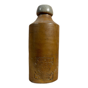 Antique English Victorian "R.Whites" Salt-Glazed Stoneware Ginger Beer Bottle