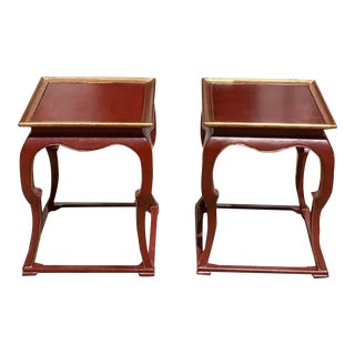 Pair of Burton Ching Ltd Red Lacquered Chinese Square Tables For Sale