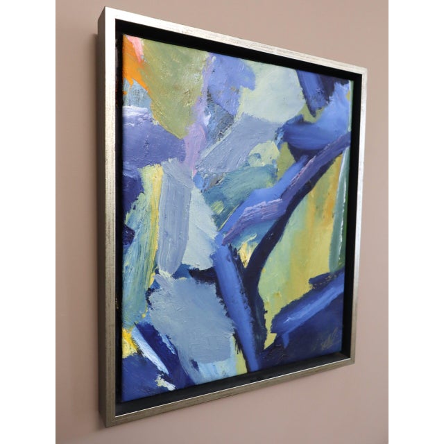 Mid-Century Modern 'Blue Interlude' Vintage Swedish Original Abstract Oil Painting, Framed For Sale - Image 4 of 13