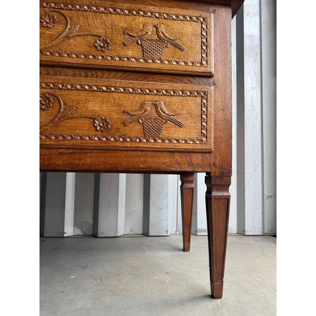 Wood Antique French Provincial Oak Commode Sauteuse With Carved Love Birds, 19th Century For Sale - Image 7 of 9