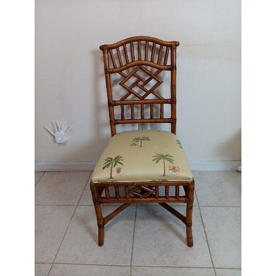 Wood Vintage Dining Chair Chippendale Tommy Bahama Style Bamboo Rattan Set of Two For Sale - Image 7 of 8