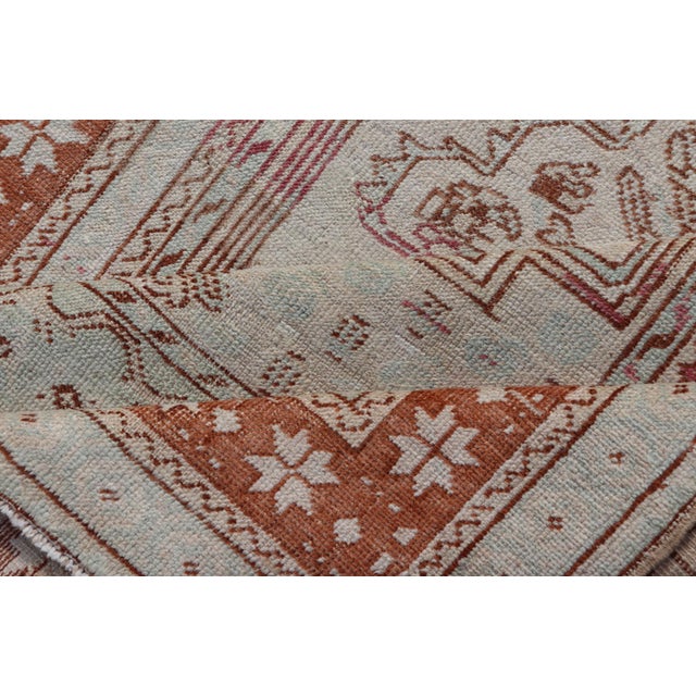 Vintage Turkish Oushak Rug With Medallion Design in Taupe, Light Green, & Brown For Sale - Image 9 of 10