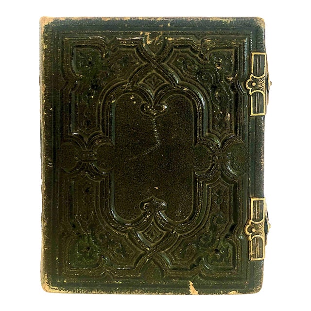 American Civil War Era Morocco Leather Photo Album With Brass Closures For Sale
