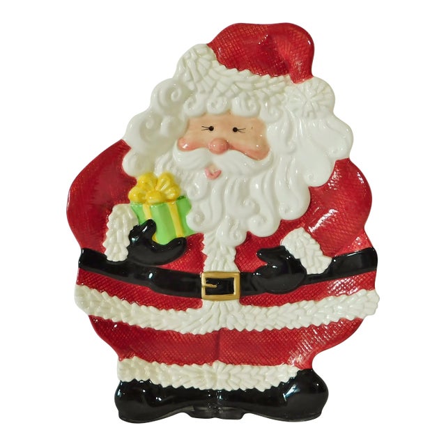 Vintage Fitz and Floyd Hand Painted Santa Ceramic Canapé Serving Plate For Sale