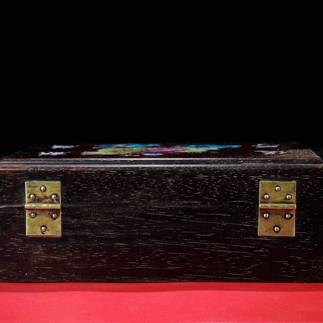 Vintage Chinese Rosewood Jewelry Box With Mother of Pearl "Qilin" Inlay - 25cm For Sale - Image 4 of 9