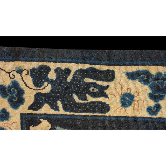 1890s Navy Blue Dragon Medallion Antique Chinese Ningxia Carpet Wool Knotted Rug For Sale In New York - Image 6 of 8