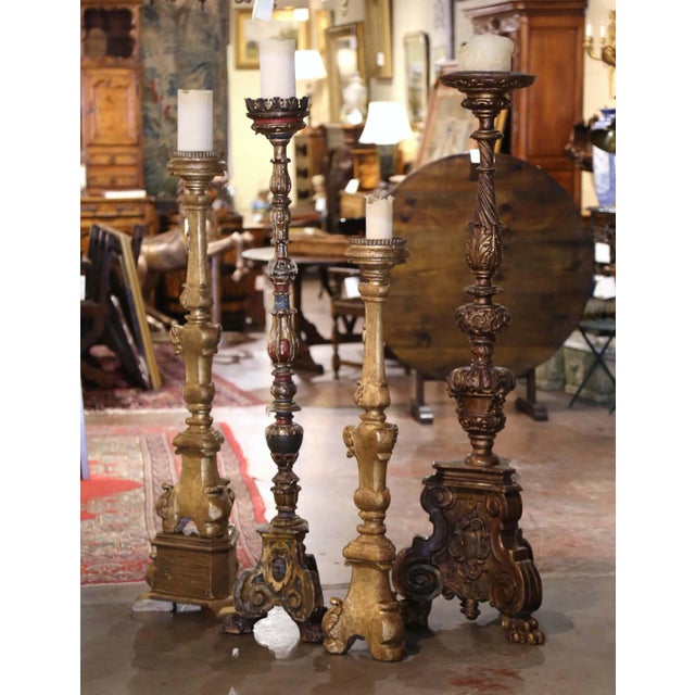 19th Century Italian Carved Polychrome and Painted Candlesticks, Set of Four For Sale - Image 13 of 13
