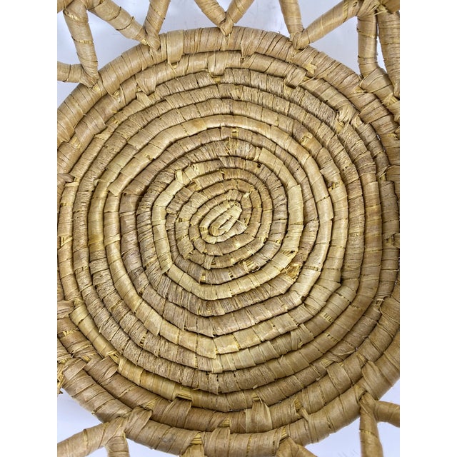 Beige Vintage African Coiled Straw Basket Natural Beige Raffia Hand Woven Wall Basket For Sale - Image 8 of 8