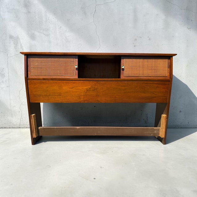 Mid-Century Mainline by Hooker Walnut & Cane Bookcase Headboard, 1957 For Sale - Image 15 of 15