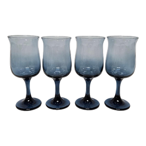 Mid Century Modern Connoisseur Blue Tulip Wine Glasses by Libbey- Set of 4