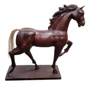 Circa Early 20th Century American Folk Art Wooden Style Plaster Composite Equestrian Horse Sculpture