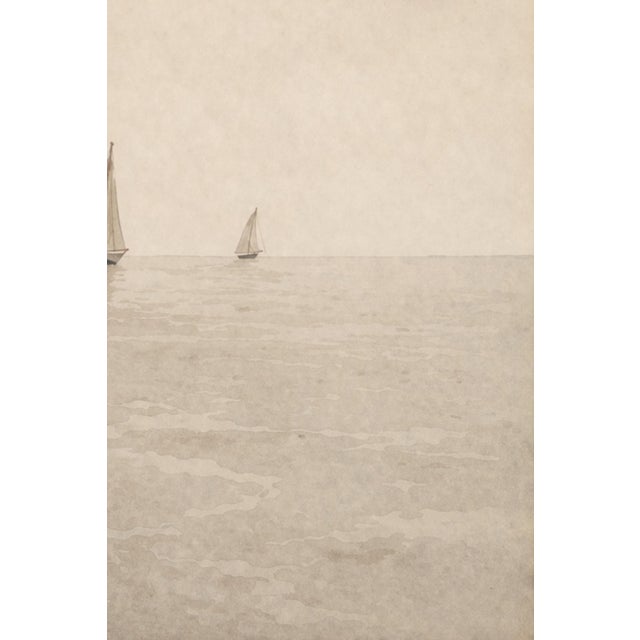 Minimal Coastal Seascape Study, Sailboat Horizon Art Print, 24" × 36" For Sale - Image 9 of 10