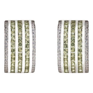 Rare Silver Peridot Zircon Half Hoop Earrings for Her, a Pair For Sale