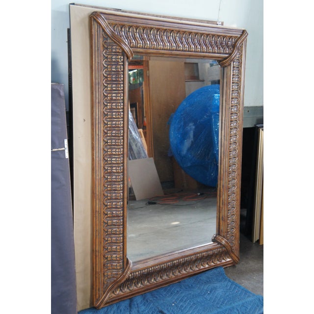 1990s Raschella Collection Rectangular Pecan Wood Beveled Overmantel Mirror For Sale - Image 4 of 13