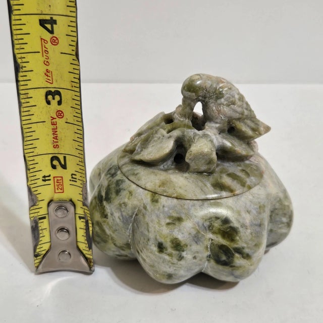 Green Late 20th Century Hand Carved Green Soapstone Bird on Leaves Trinket Box 3" Tall Stone Rustic Decor For Sale - Image 8 of 8